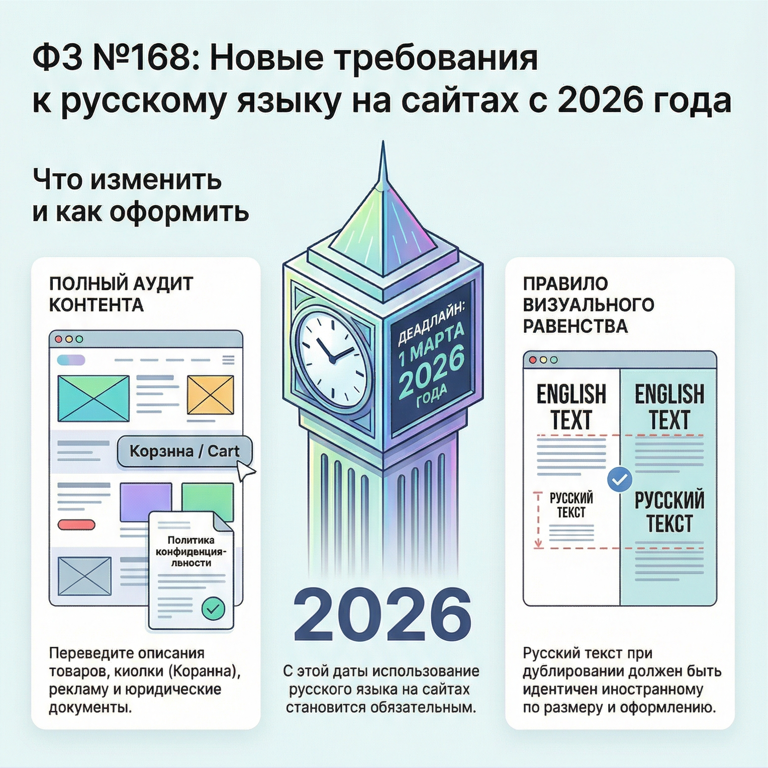 Адаптация сайта под ФЗ №168 с 2026: русский язык, домен, интерфейс